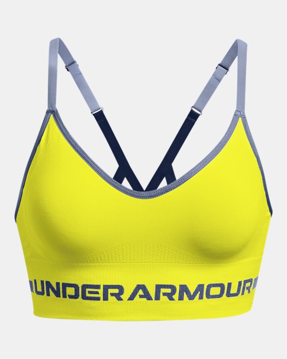 Women's UA Seamless Low Long Sports Bra, Yellow, pdpMainDesktop image number 10